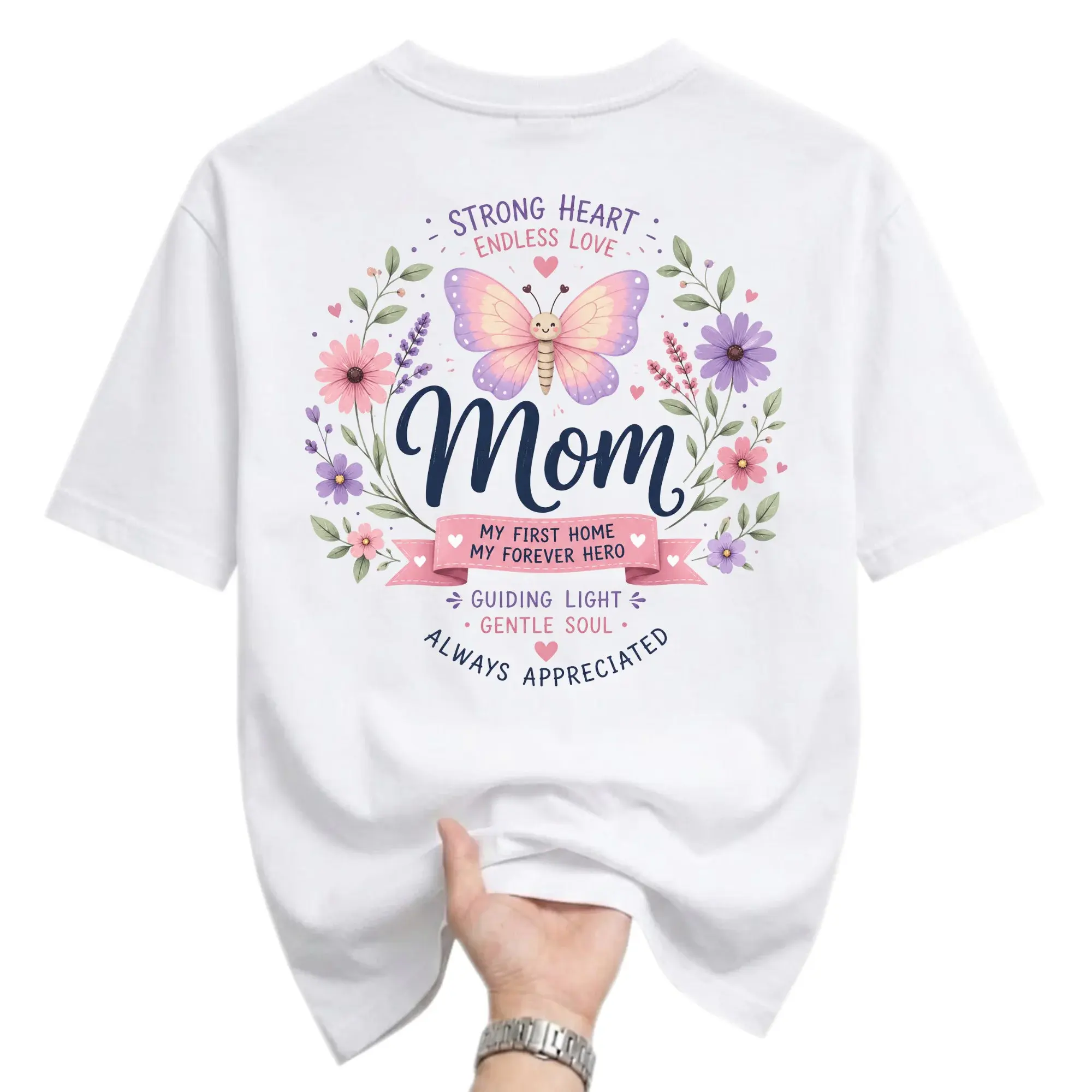 Graphic Tee Mom Butterfly Floral Design Unisex Crew Neck Soft Cotton Short Sleeve Everyday Casual Apparel