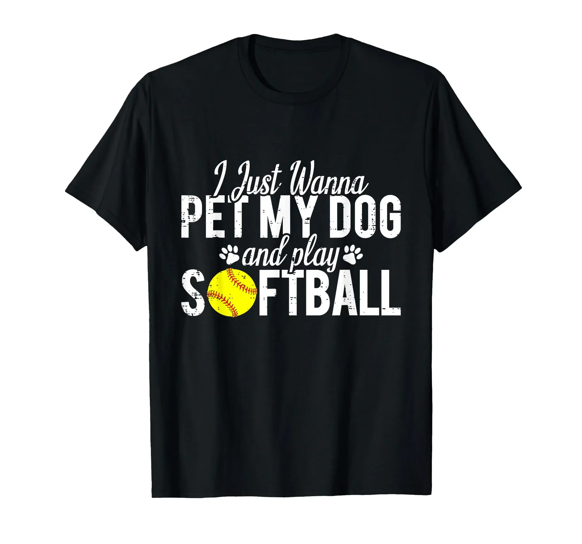 I just wanna pet my dog and play softball Funny T-Shirt