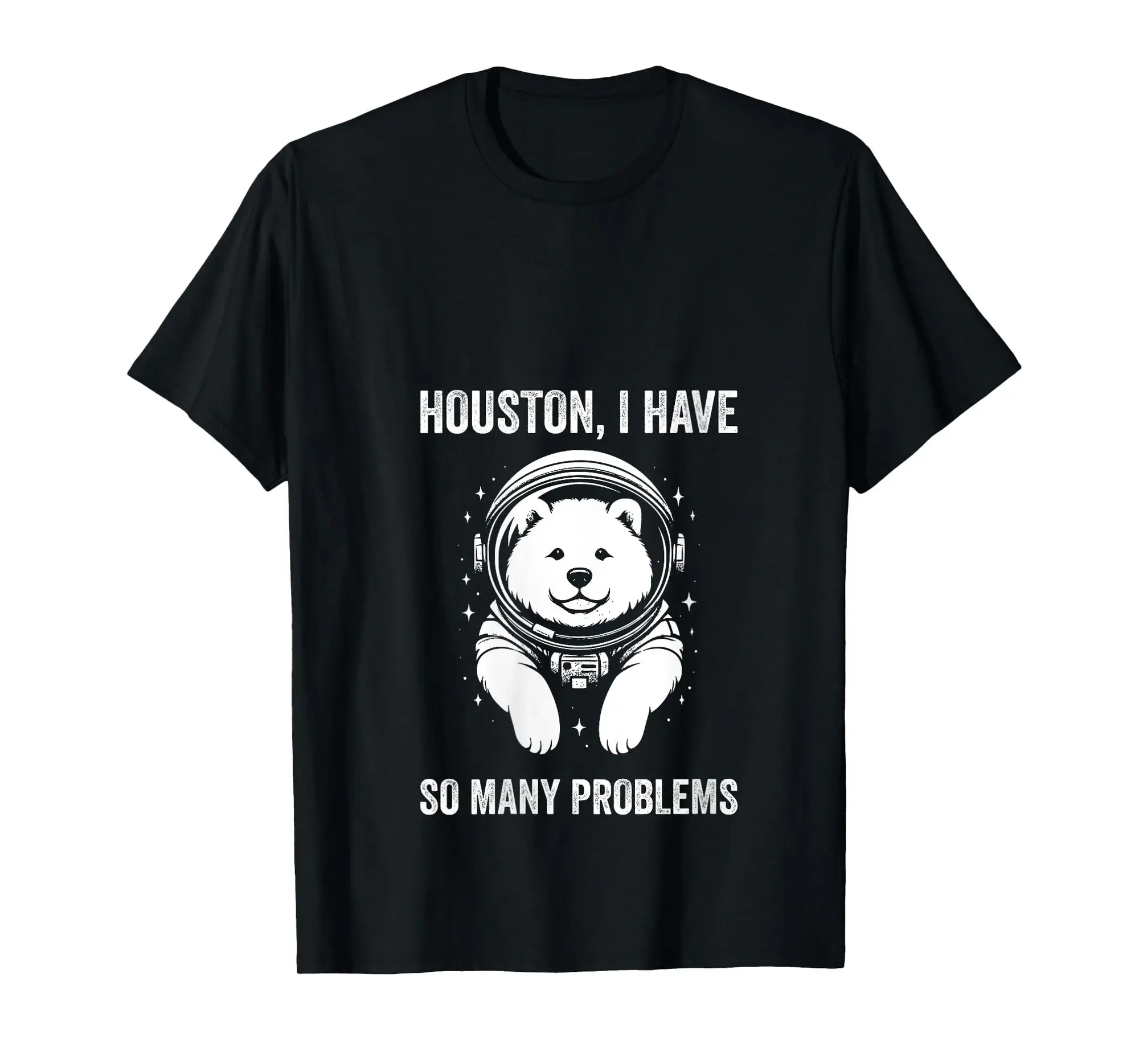 Womens Dog Dad Mom Space - Houston Problem Samoyed V-Neck T-Shirt