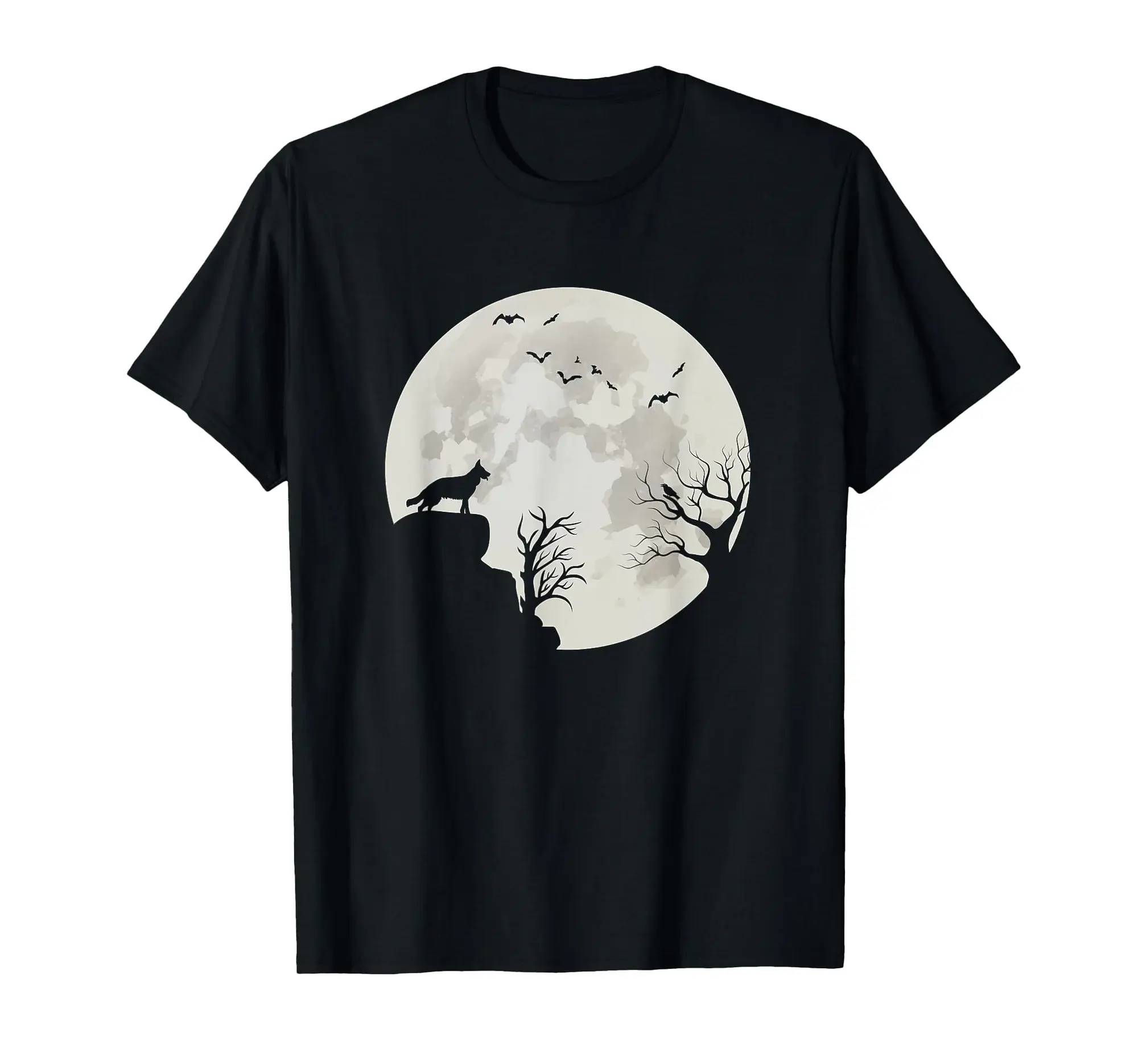 German Shepherd Dog in The Moon Men Women Halloween Costumes T-Shirt