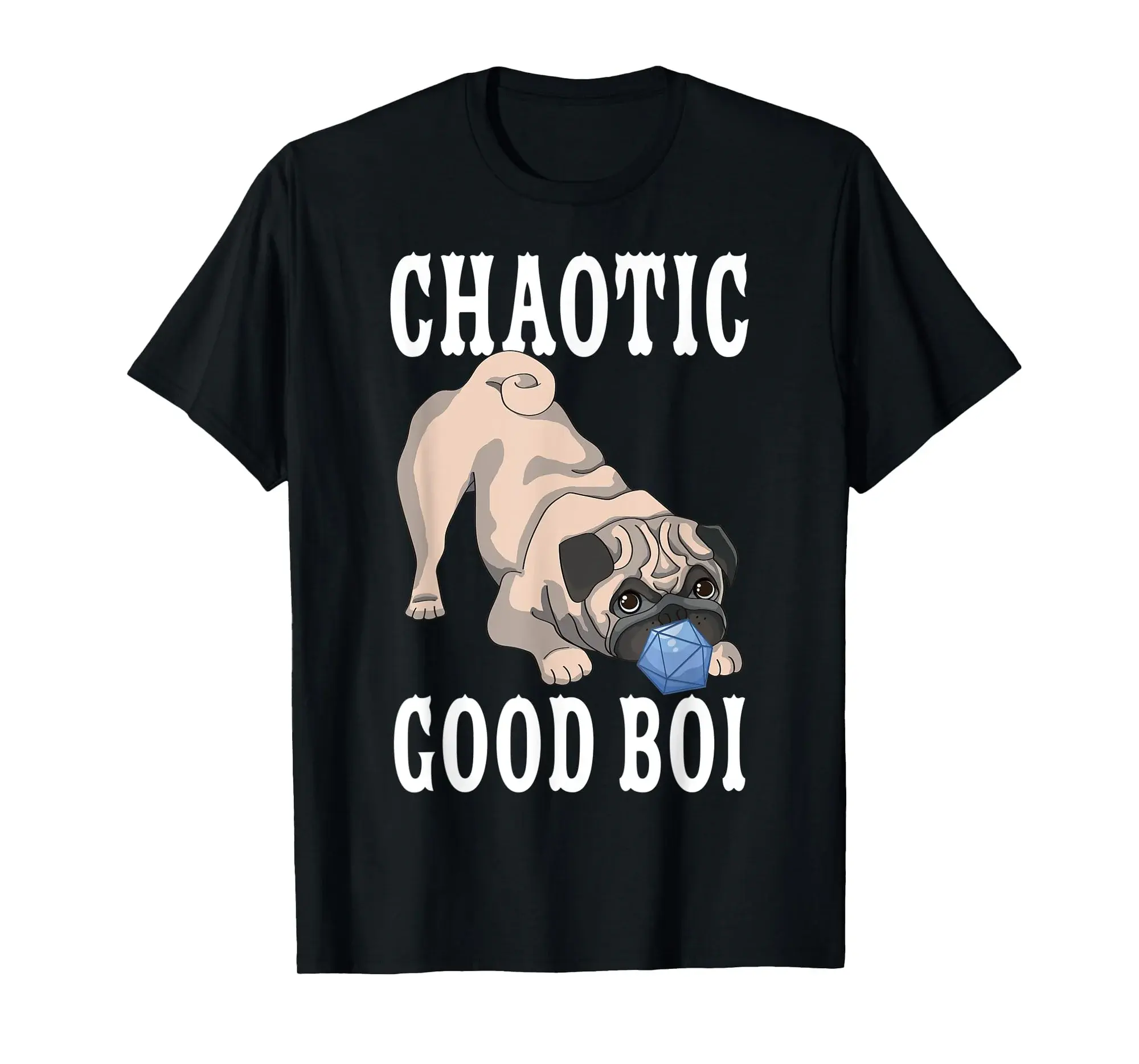 Playful Pug Dog with D20 Dice RPG Tabletop Game T-Shirt