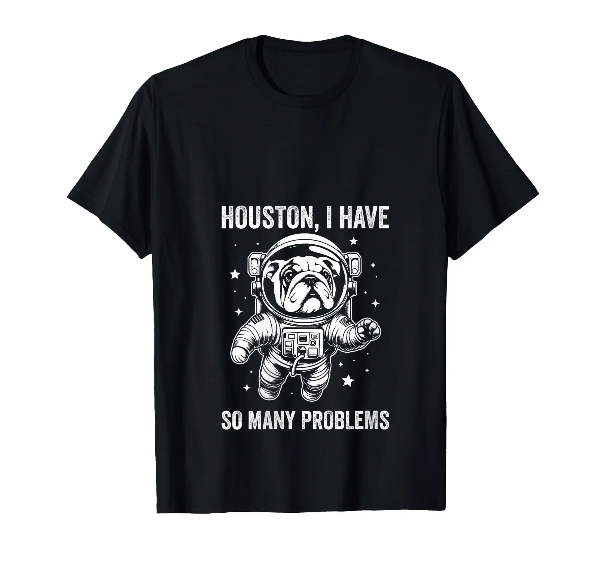Womens Dog Dad Mom Space - Houston Problem English Bulldog V-Neck T-Shirt