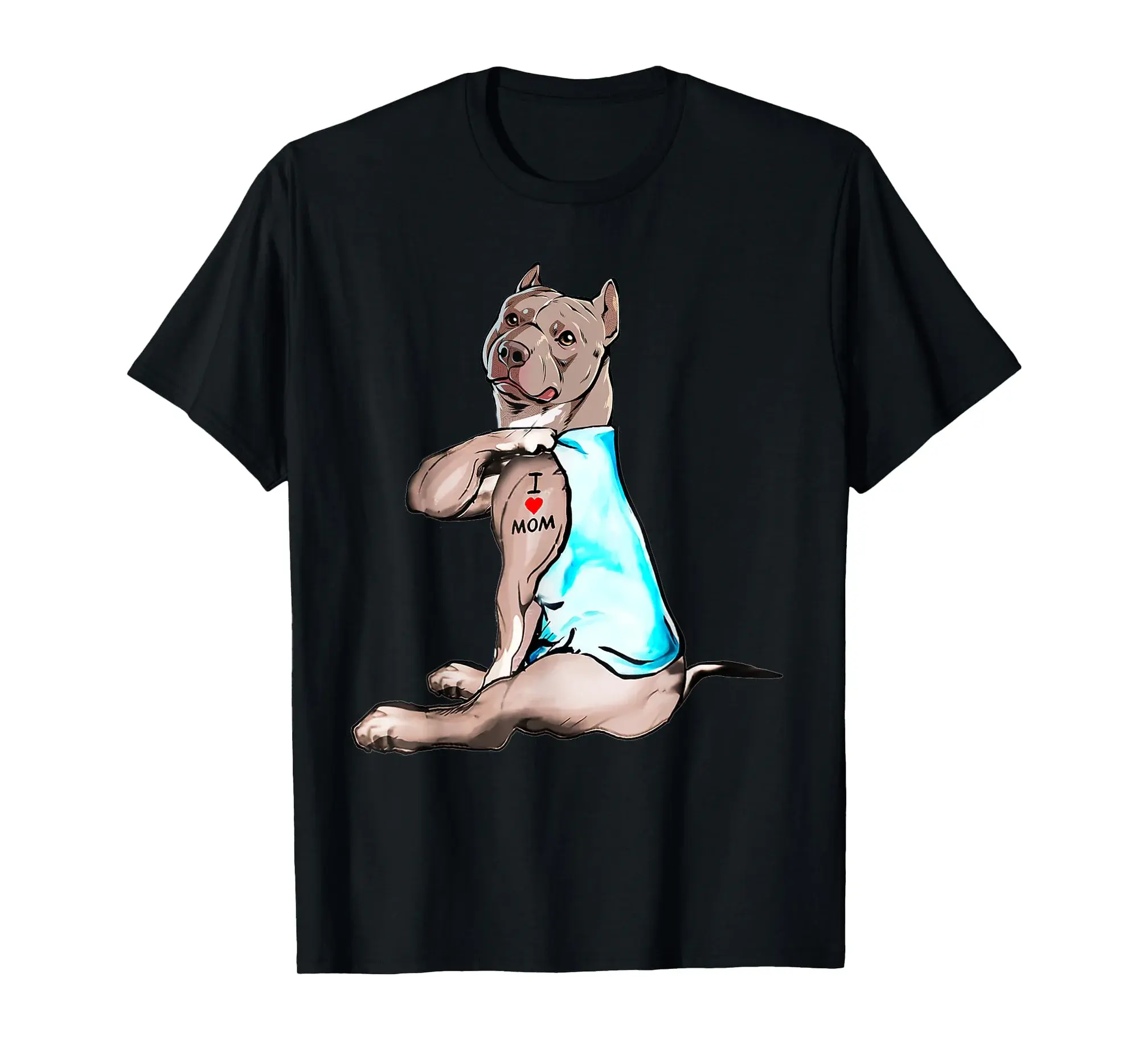 Funny Dog Pitbull I Love Mom Tattoo Tshirt Dog Lovers Gift T-Shirt