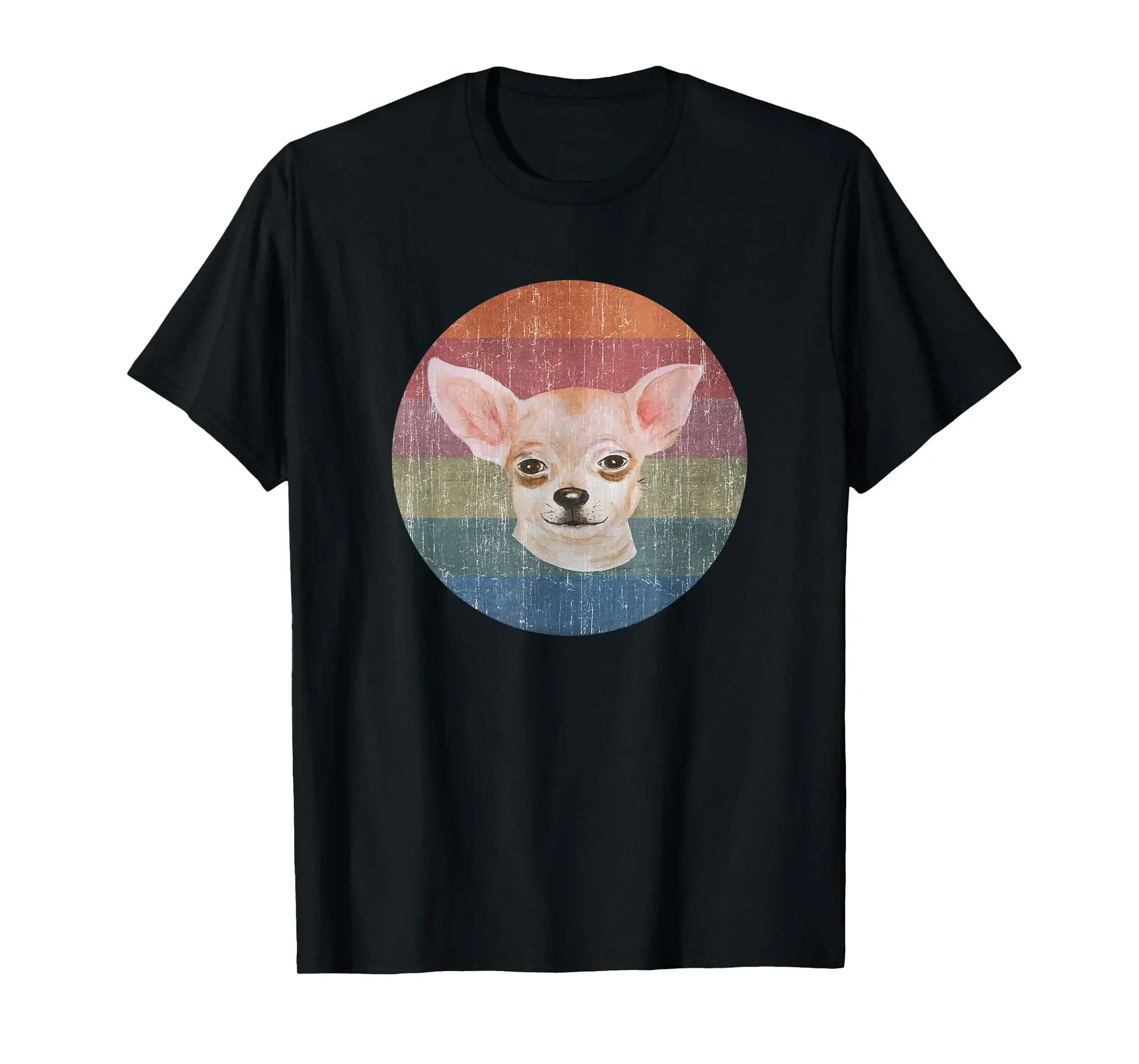 Cream Chihuahua Dog Watercolor On Distressed Sunset T-Shirt