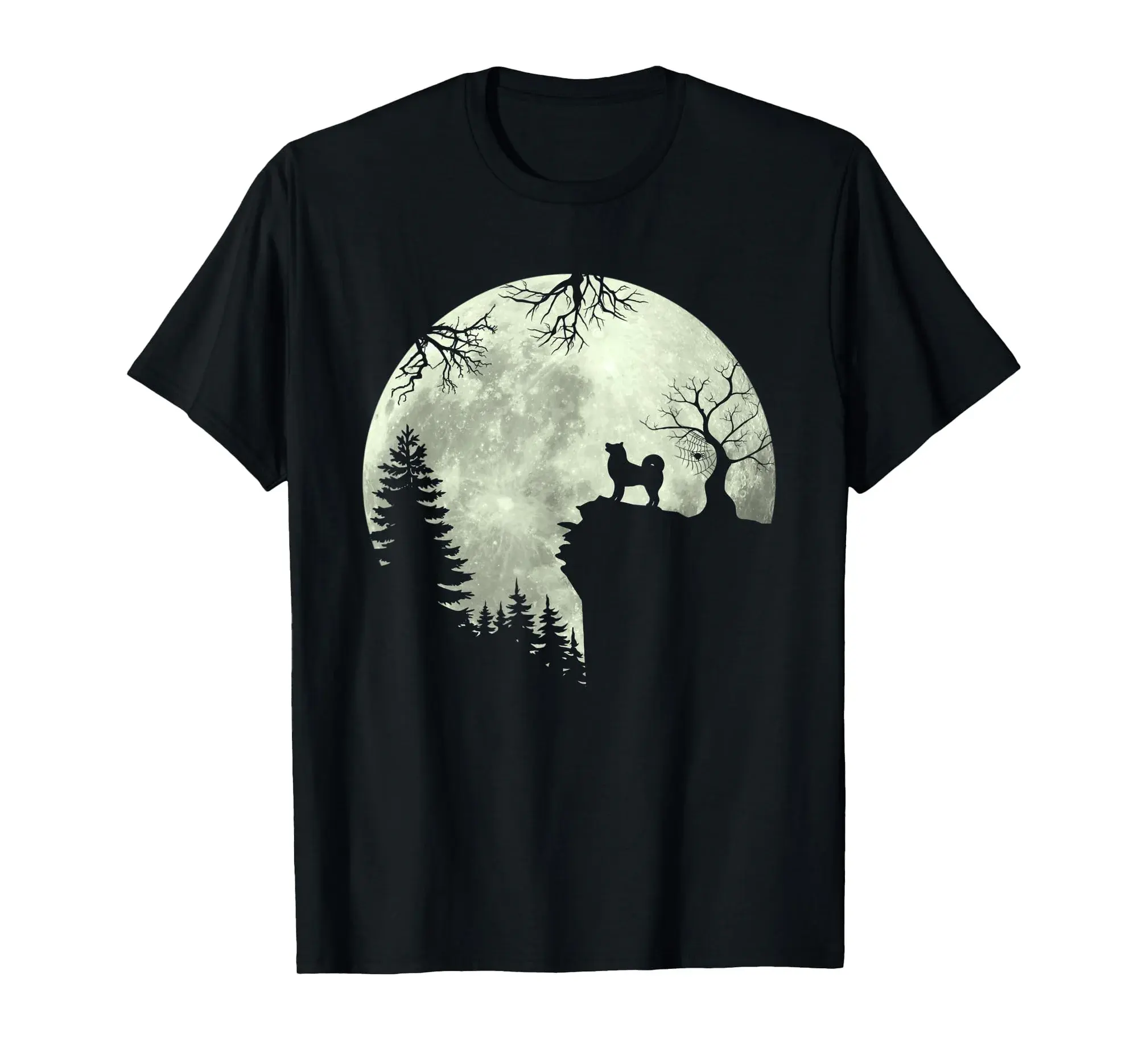 Shiba Inu Dog and Moon Howl In Forest Dog Halloween Party T-Shirt