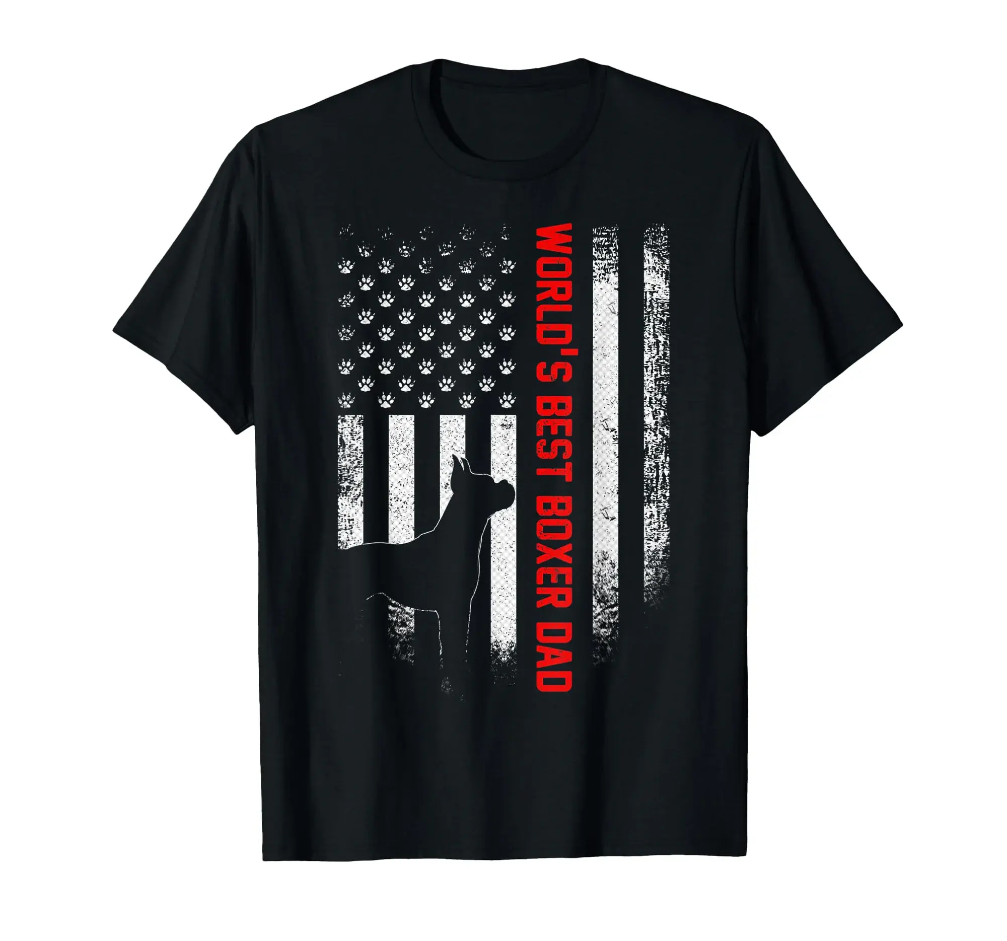 Vintage USA American Flag World's Best Boxer Dad Silhouette T-Shirt