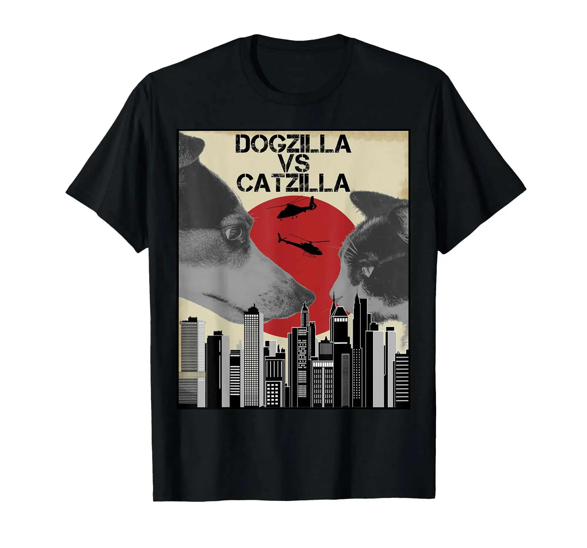 Dogzilla vs. Catzilla Japanese Sunset Style Cat Kitten Dog T-Shirt