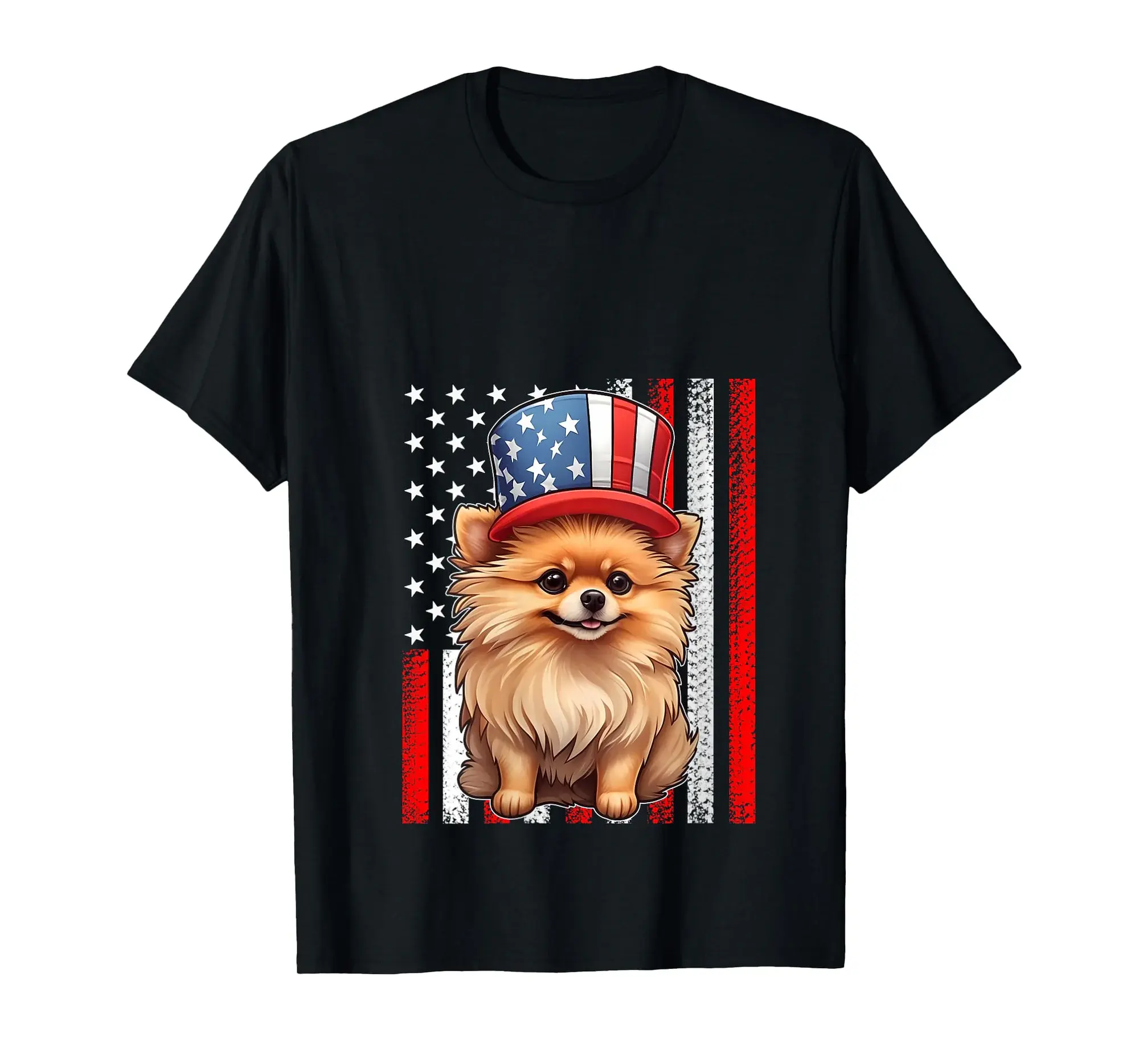 Womens Pride Flag USA July 4 Patriotic Pomeranian Dog Lover V-Neck T-Shirt