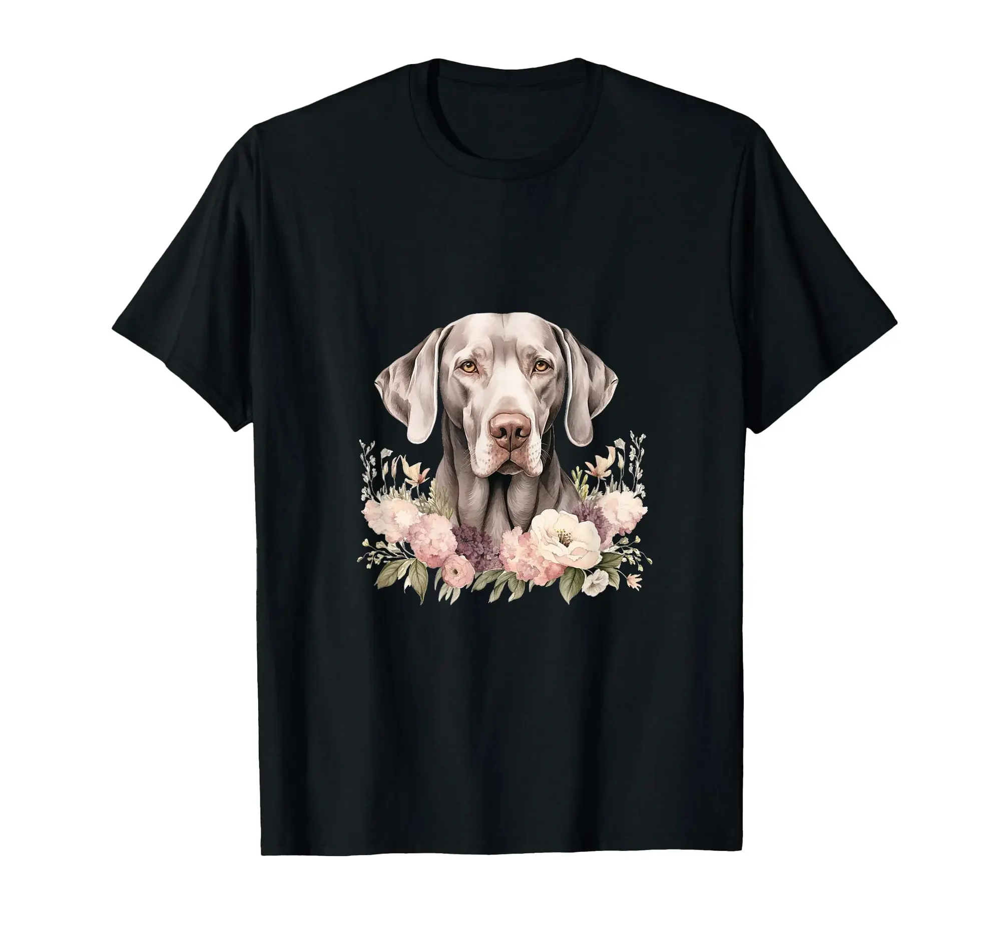 Weimaraner Dog With Flowers Vintage Pastel Floral Border T-Shirt