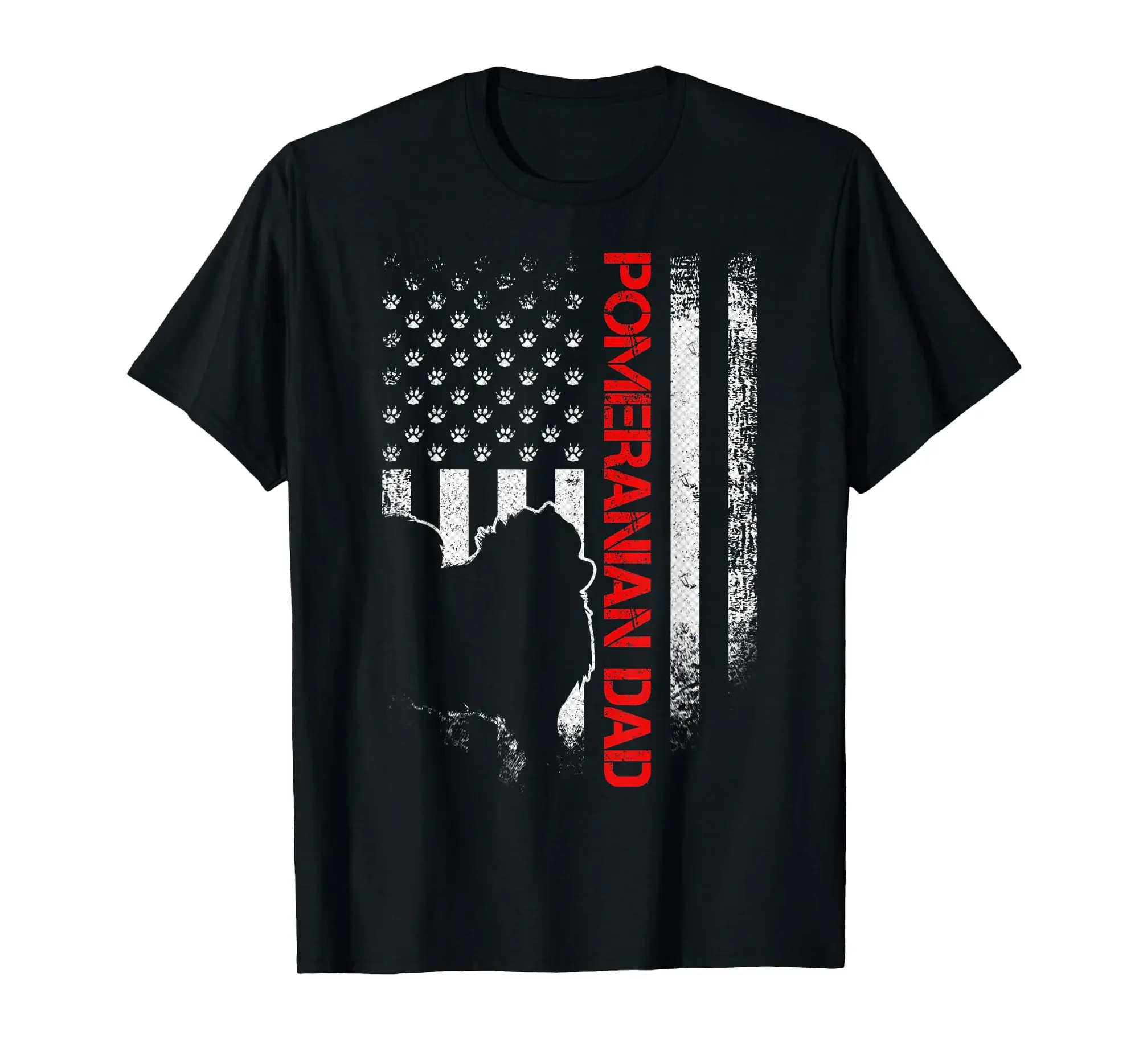 Vintage USA American Flag Proud Pomeranian Dad Silhouette T-Shirt