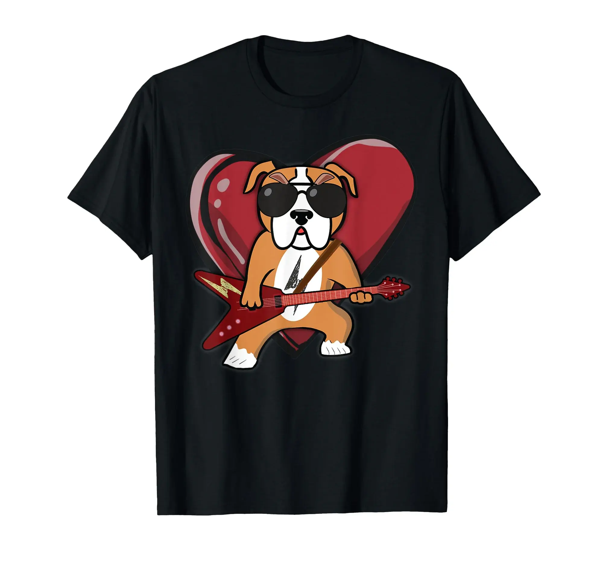 Bulldog Rocker Dog Playing Guitar Rock Guitarist Heart Gift T-Shirt