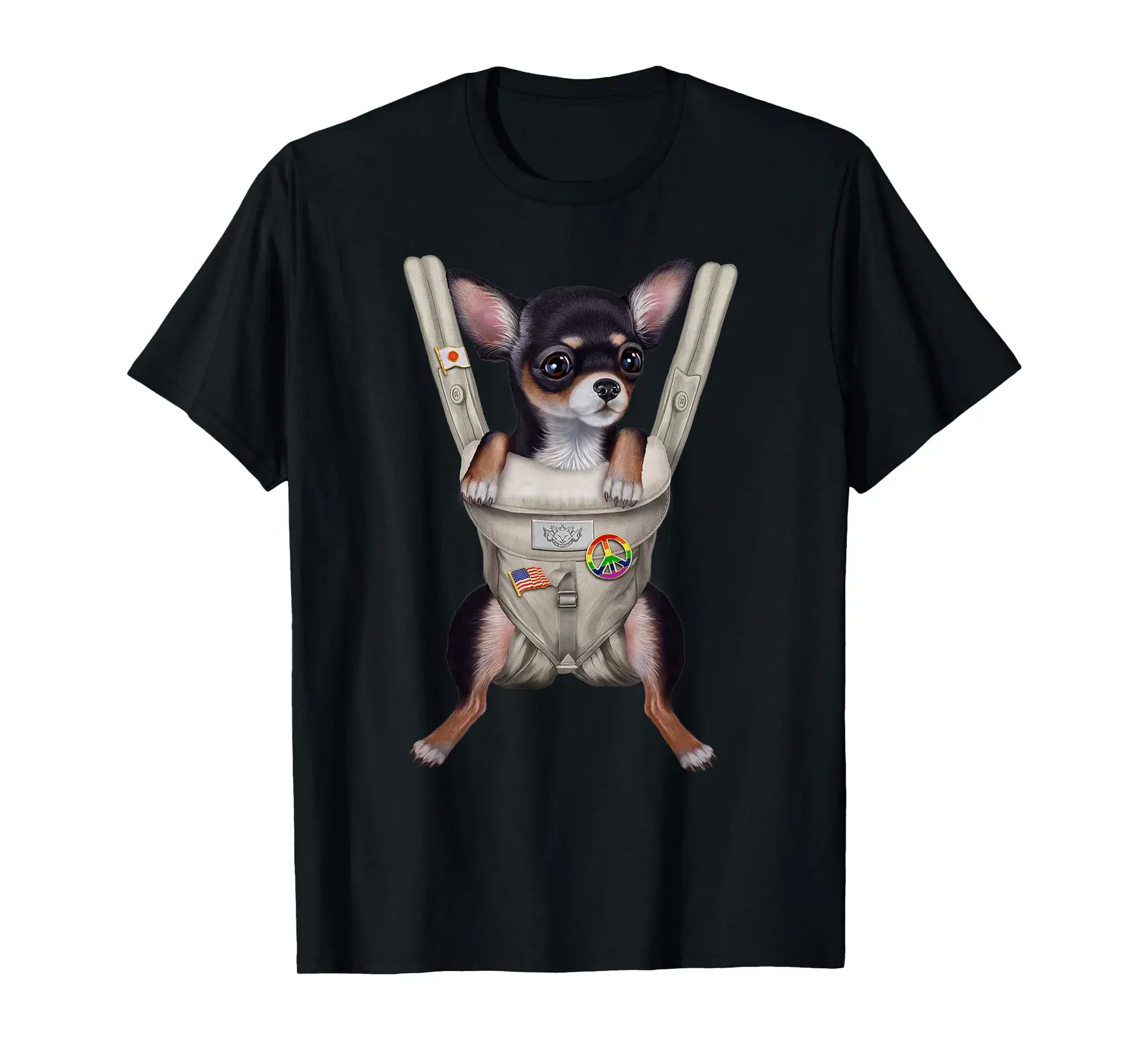 Black Chihuahua Dog in Baby Carrier T-Shirt