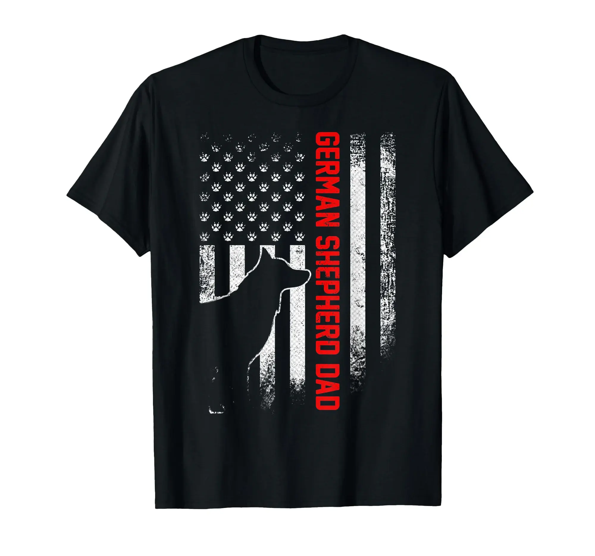 Vintage USA Flag Proud German Shepherd Dad Silhouette Funny T-Shirt