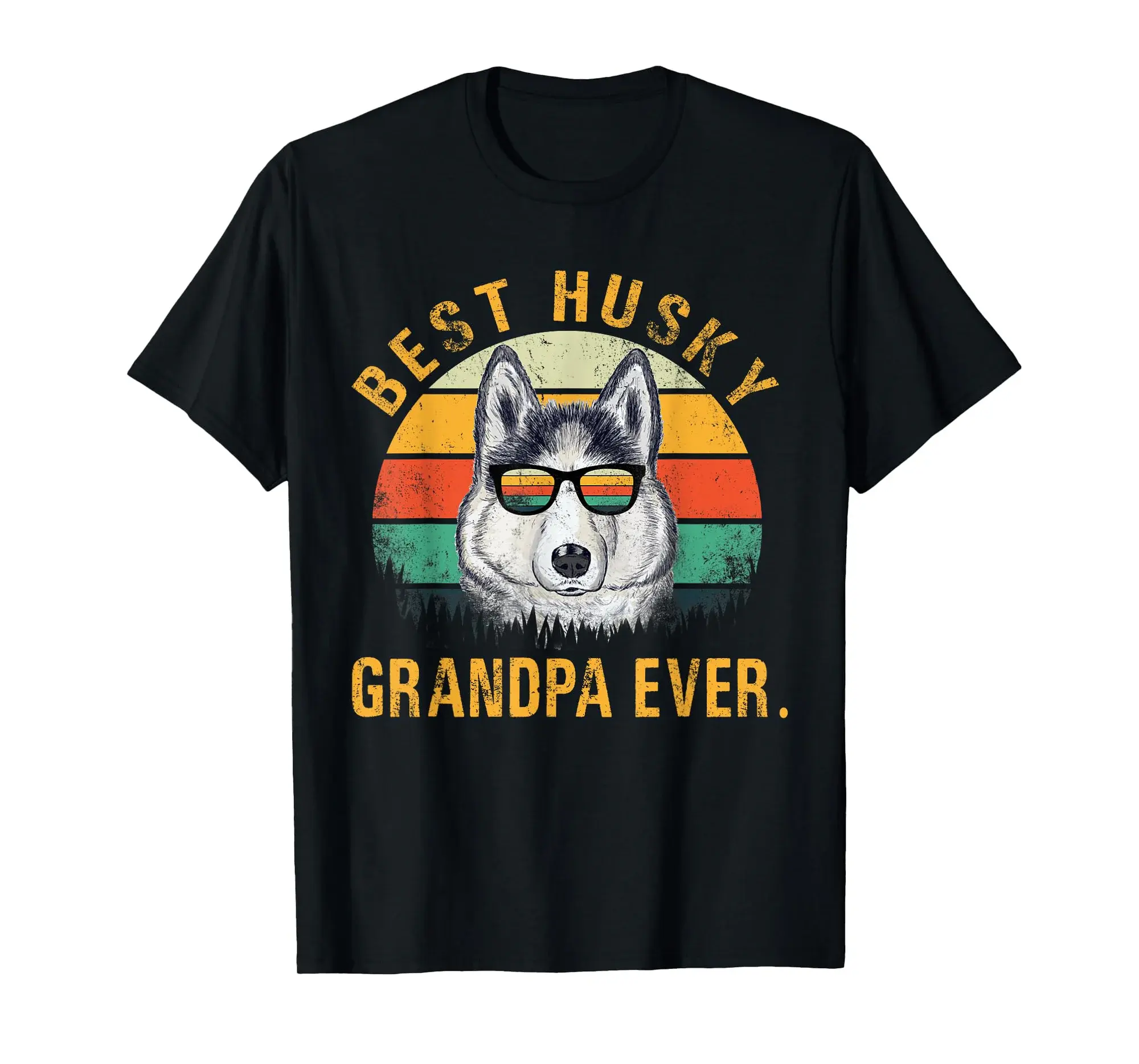 Dog Vintage Best Husky Grandpa Ever Shirt Fathers Day T-Shirt