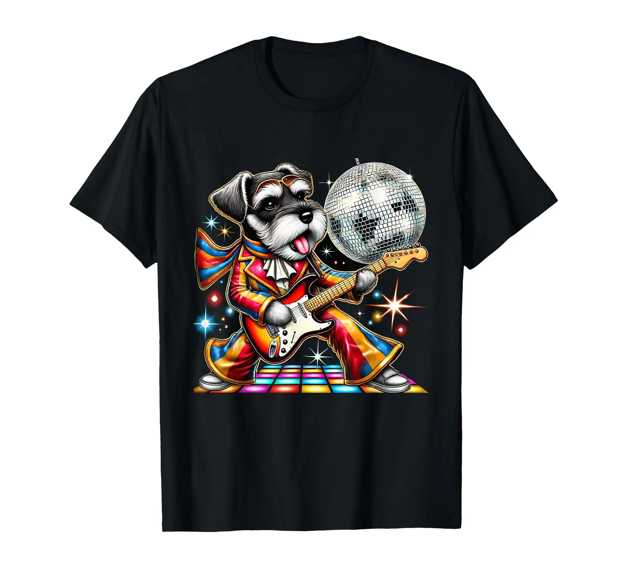 Disco Ball Guitar Miniature Schnauzer Dog T-Shirt