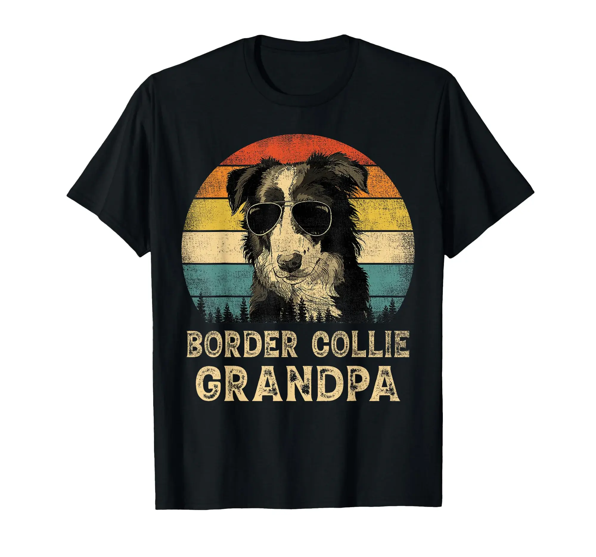 Vintage Border Collie Grandpa Dog Lovers Father's Day T-Shirt